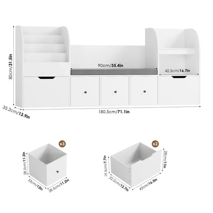 Bibliothèque enfant avec banc 4 niveaux 180cm Lilla Kids