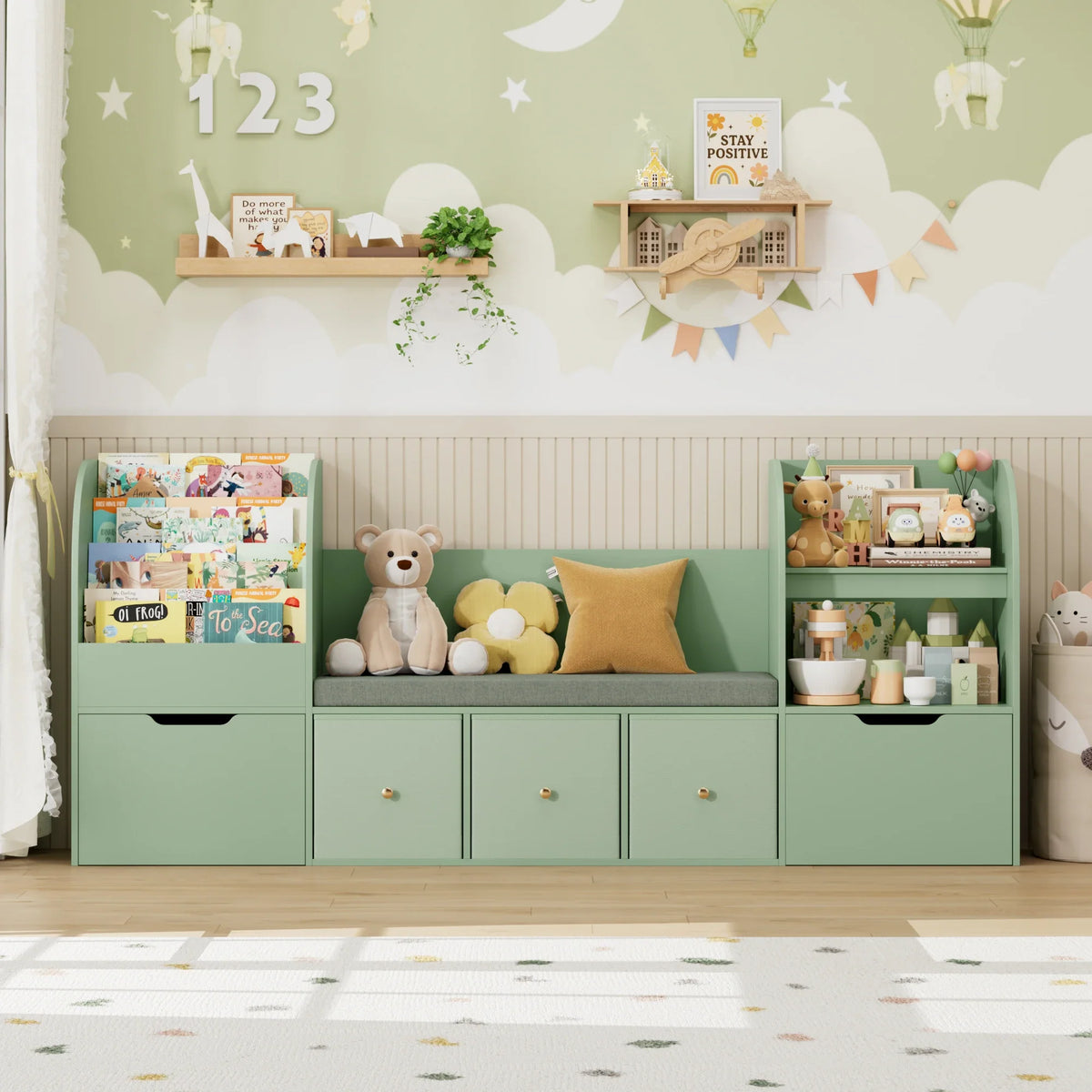Bibliothèque enfant avec banc 4 niveaux 180cm Lilla Kids