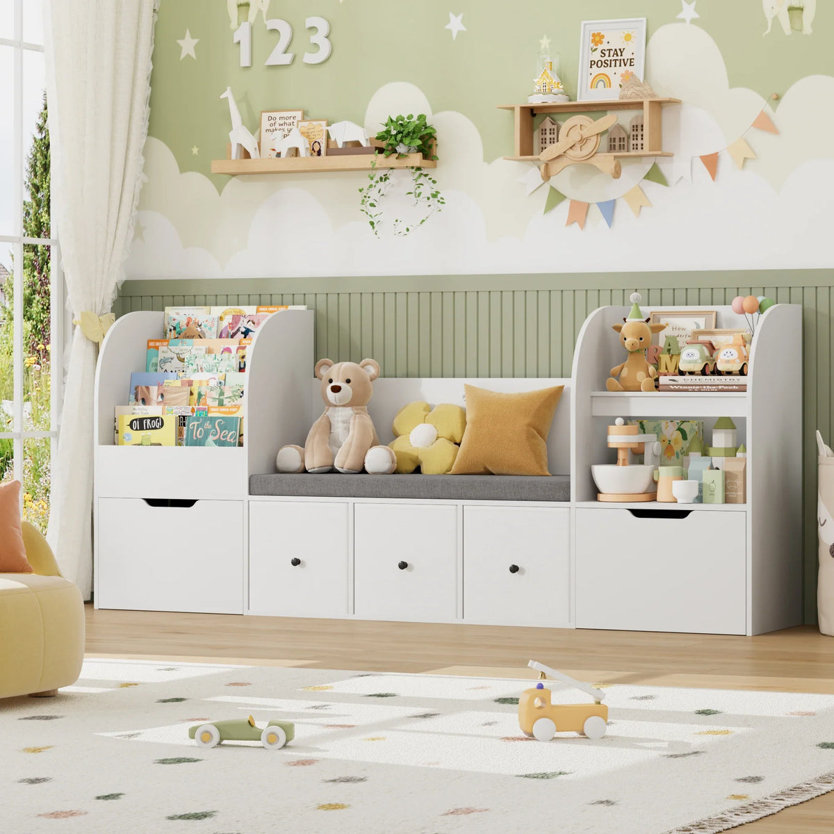 Bibliothèque enfant avec banc 4 niveaux 180cm Lilla Kids