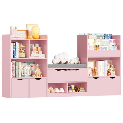 Bibliothèque enfant avec banc et 3 tiroirs 183cm Lilla Kids