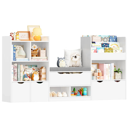 Bibliothèque enfant avec banc et 3 tiroirs 183cm Lilla Kids