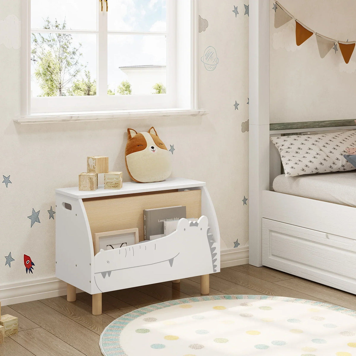 Bibliothèque enfant blanc crocodile avec rangement Tilda Kids