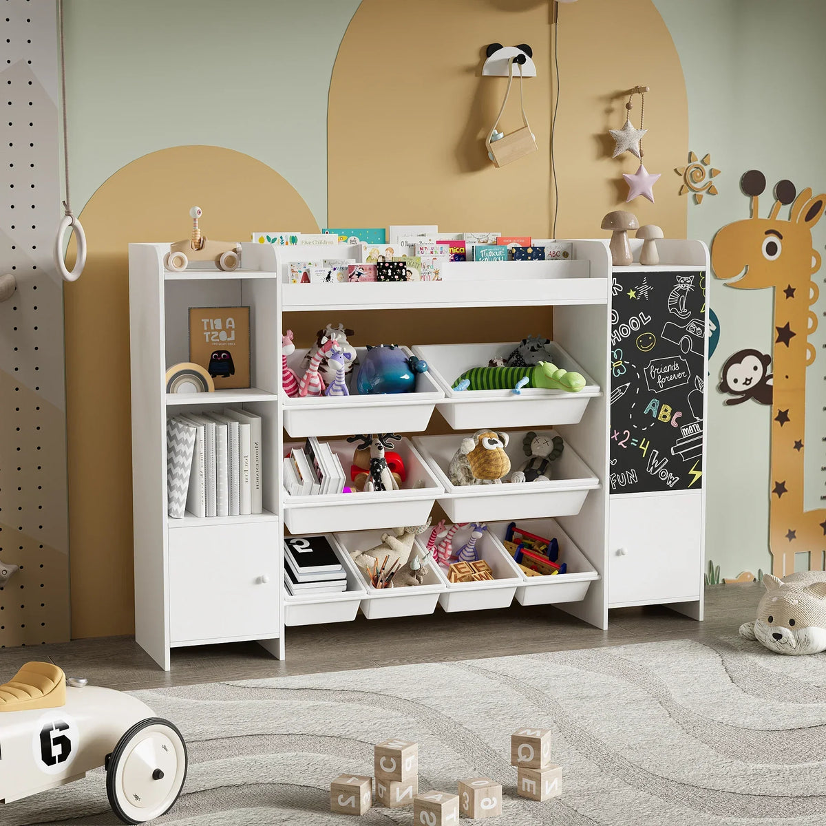 Bibliothèque enfant blanche avec rangement et tableau à craie Tilda Kids