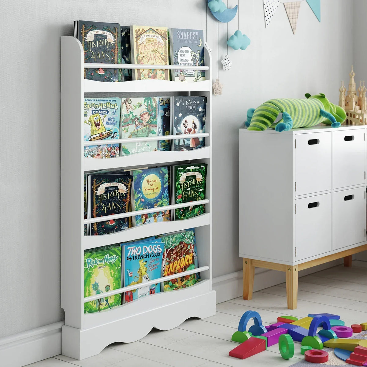 Bibliothèque enfant bois blanc 4 étagères Tilda Kids