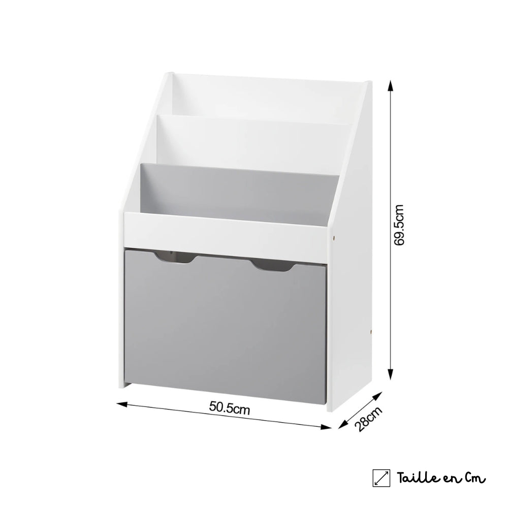 Bibliothèque enfant bois blanc et gris avec tiroir Tilda Kids