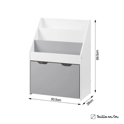 Bibliothèque enfant bois blanc et gris avec tiroir Tilda Kids