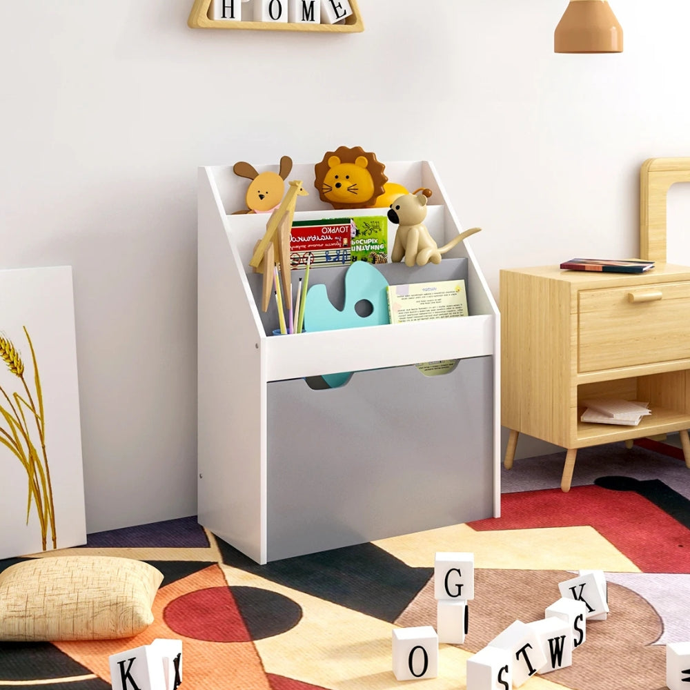 Bibliothèque enfant bois blanc et gris avec tiroir Tilda Kids