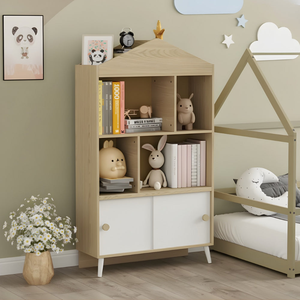 Bibliothèque enfant bois maison portes coulissantes Tilda Kids