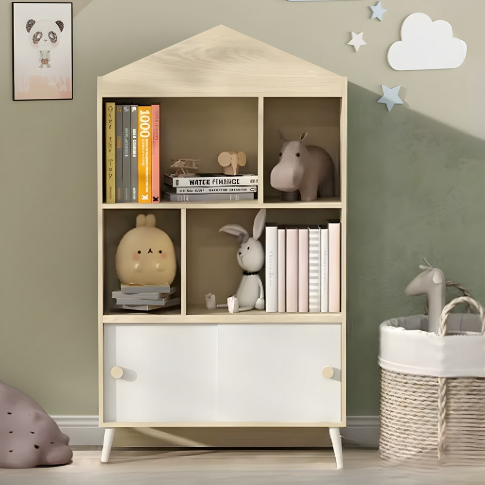 Bibliothèque enfant bois maison portes coulissantes Tilda Kids