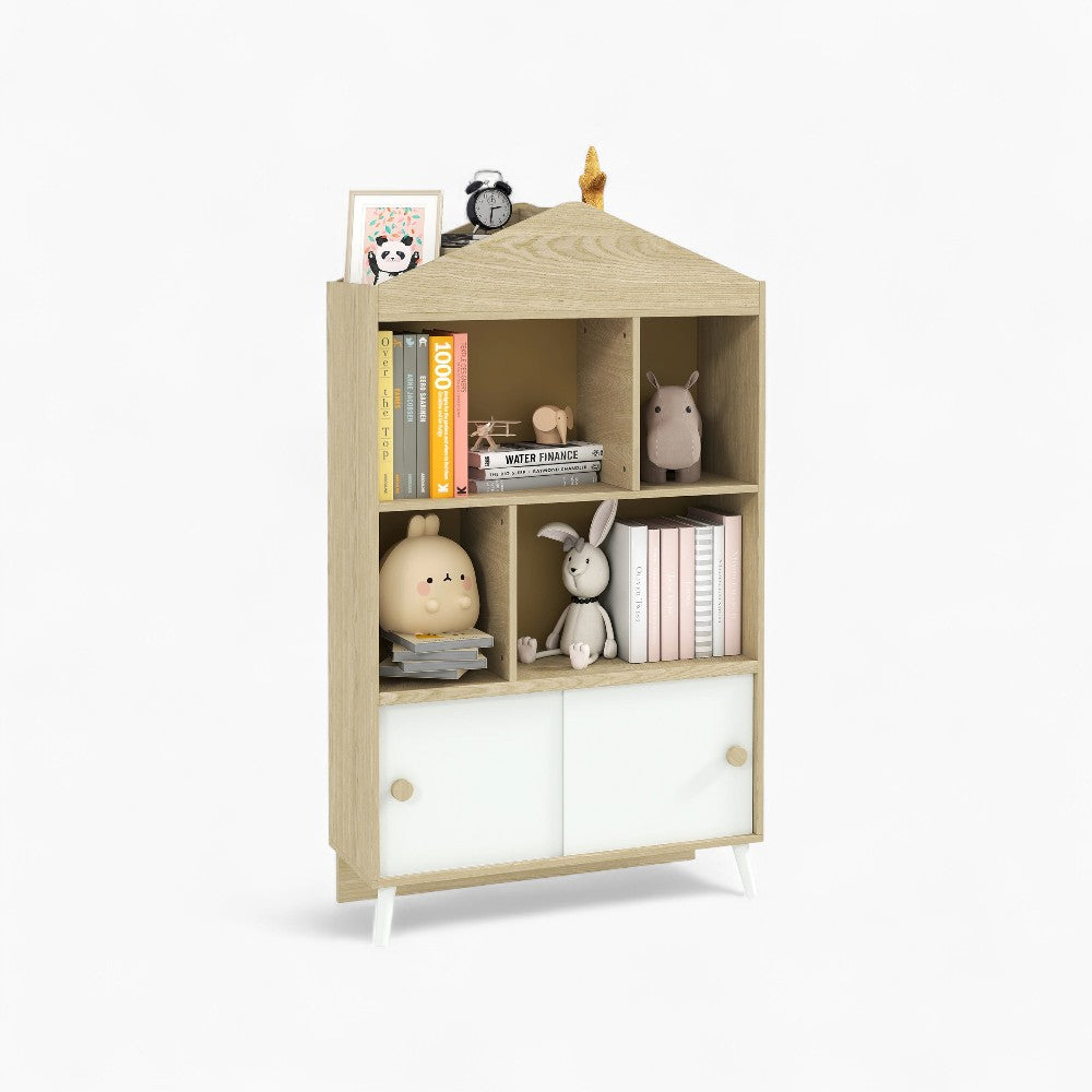 Bibliothèque enfant bois maison portes coulissantes Tilda Kids