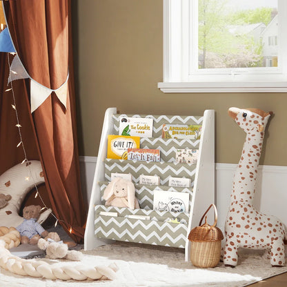 Bibliothèque enfant en bois et tissu avec 4 compartiments Tilda Kids