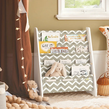 Bibliothèque enfant en bois et tissu avec 4 compartiments Tilda Kids