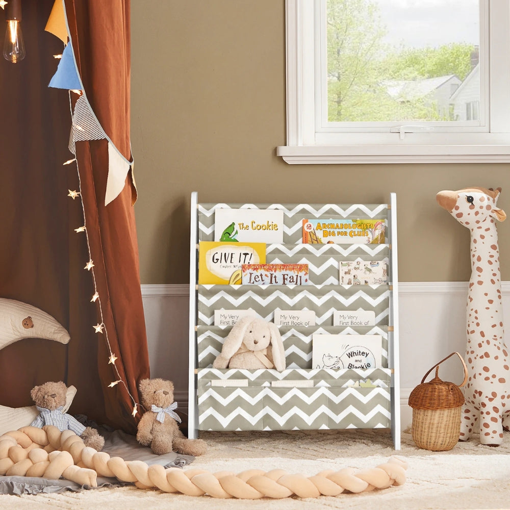 Bibliothèque enfant en bois et tissu avec 4 compartiments Tilda Kids