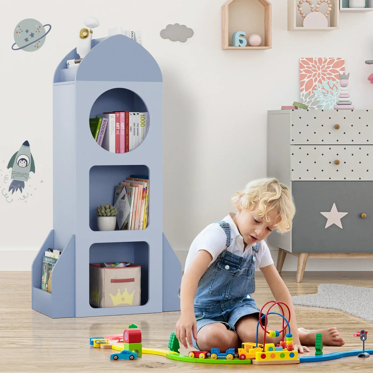 Bibliothèque enfant fusée bleu 120cm Tilda Kids