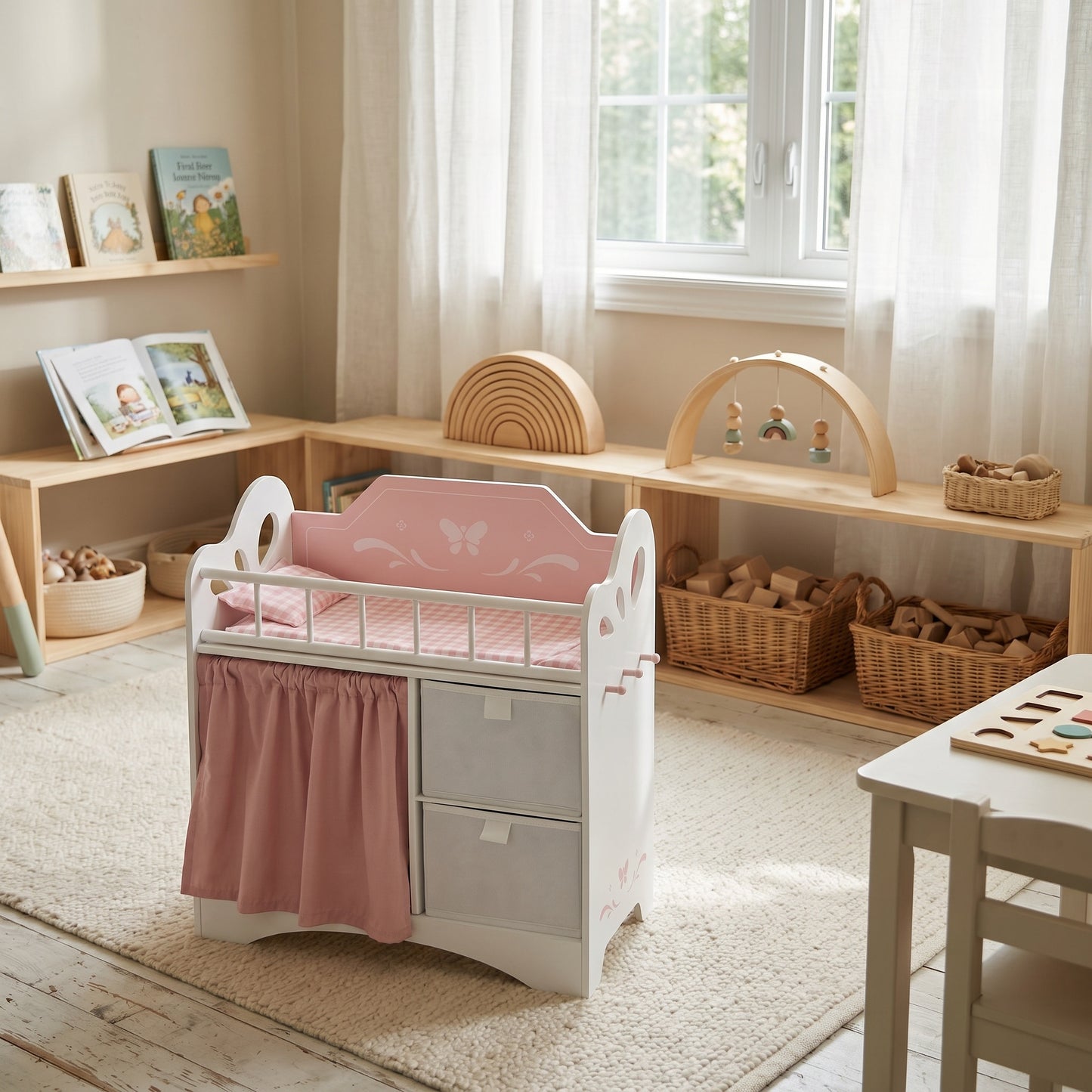 Lit Montessori pour Poupée avec Rangements et Penderie