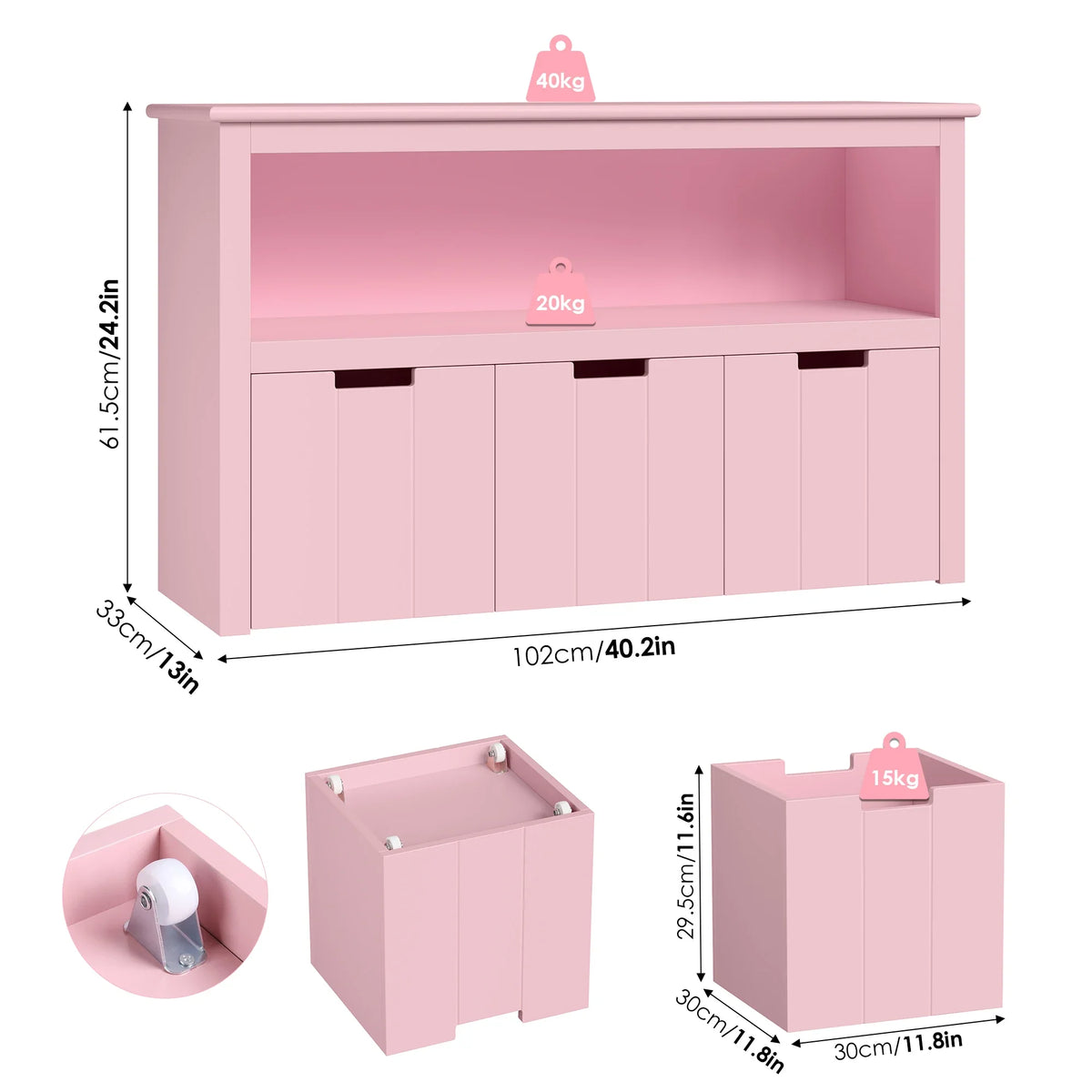 Commode à jouets enfant 3 tiroirs à roulettes Lilla Kids
