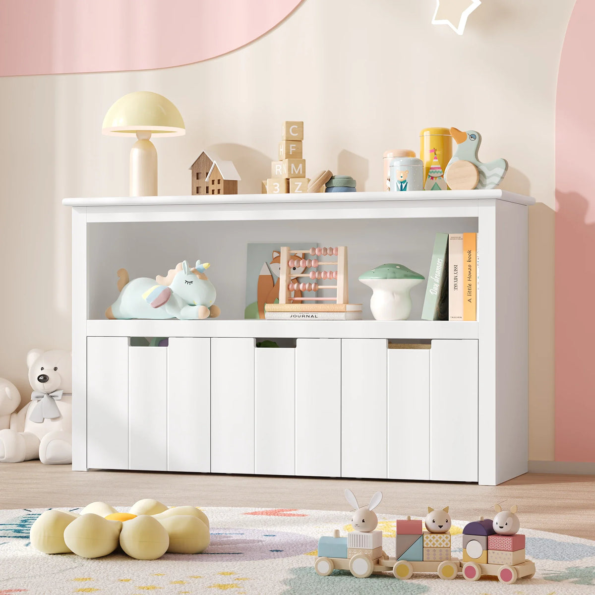 Commode à jouets enfant 3 tiroirs à roulettes Lilla Kids
