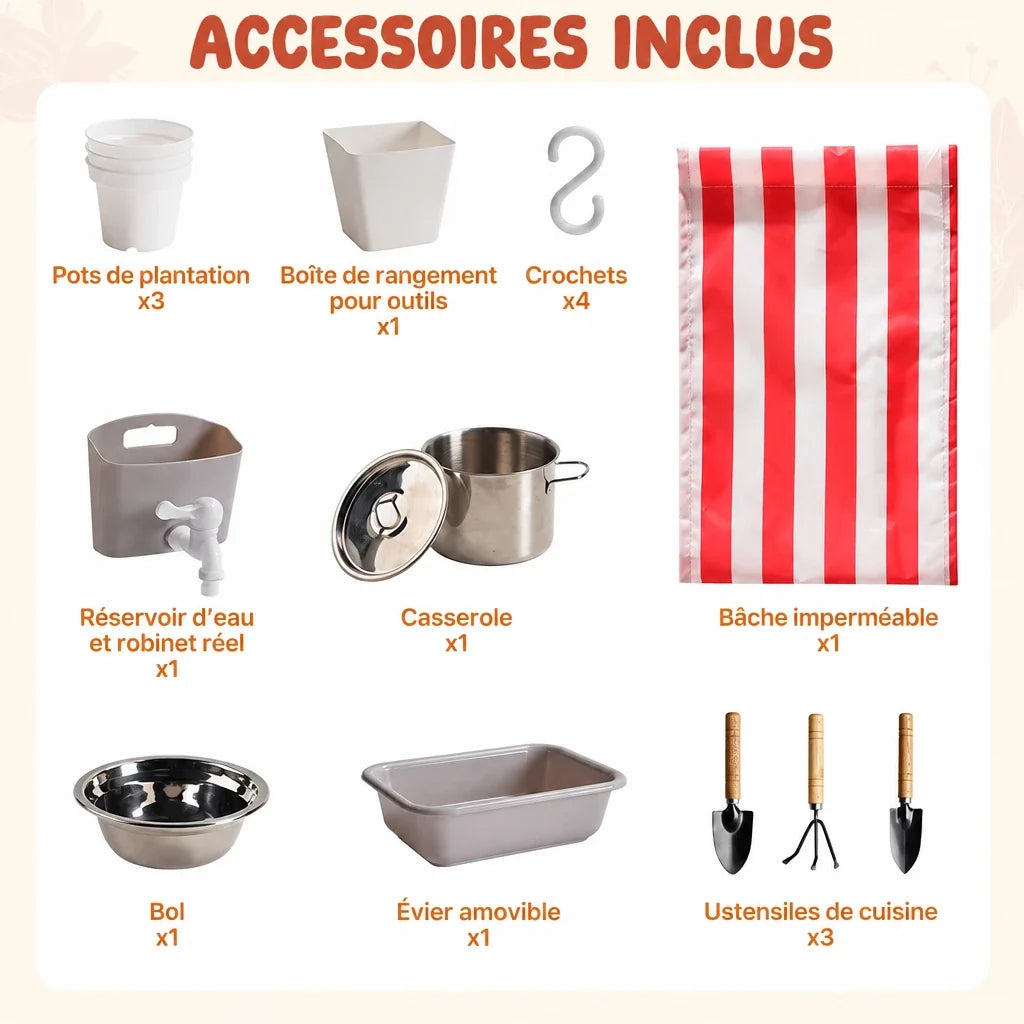 Cuisine enfant de jardin avec évier et toit Lilla Kids