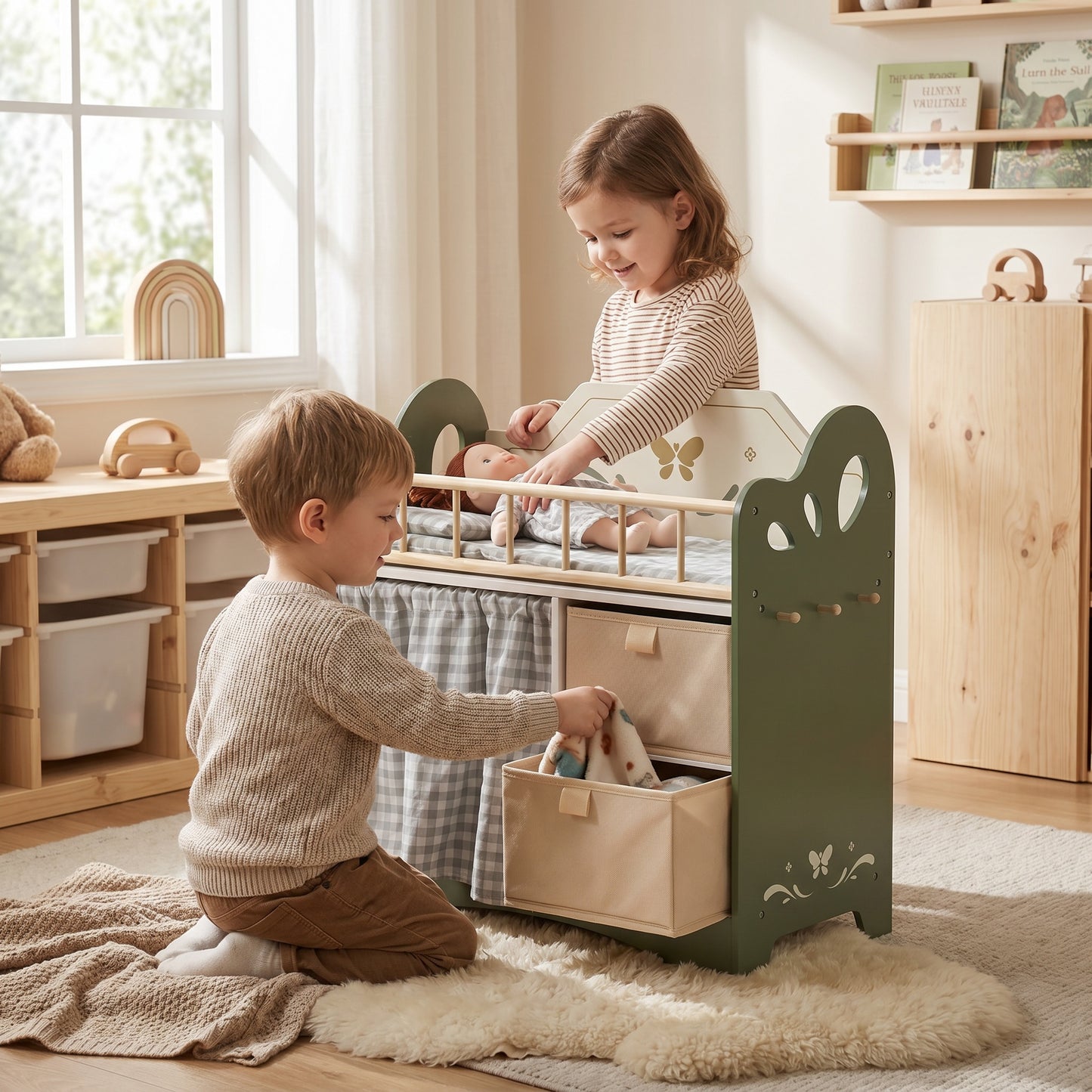 Lit Montessori pour Poupée avec Rangements et Penderie