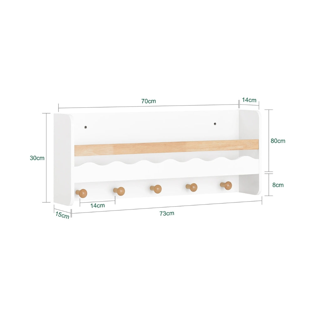 Étagère murale enfant bois blanc avec crochets Tilda Kids