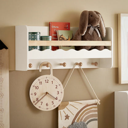 Étagère murale enfant bois blanc avec crochets Tilda Kids