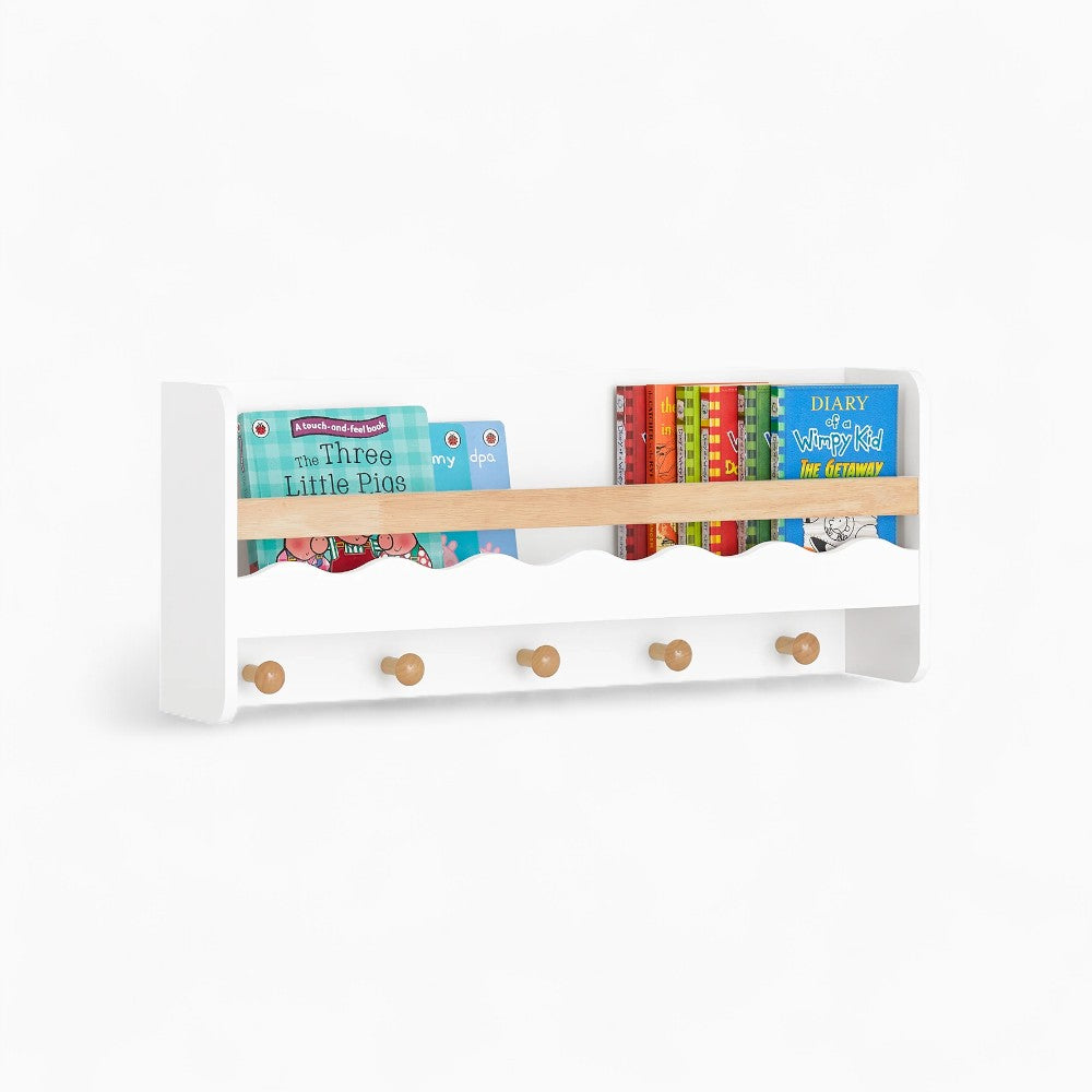Étagère murale enfant bois blanc avec crochets Tilda Kids