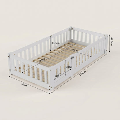 Lit au sol Montessori en bois massif blanc