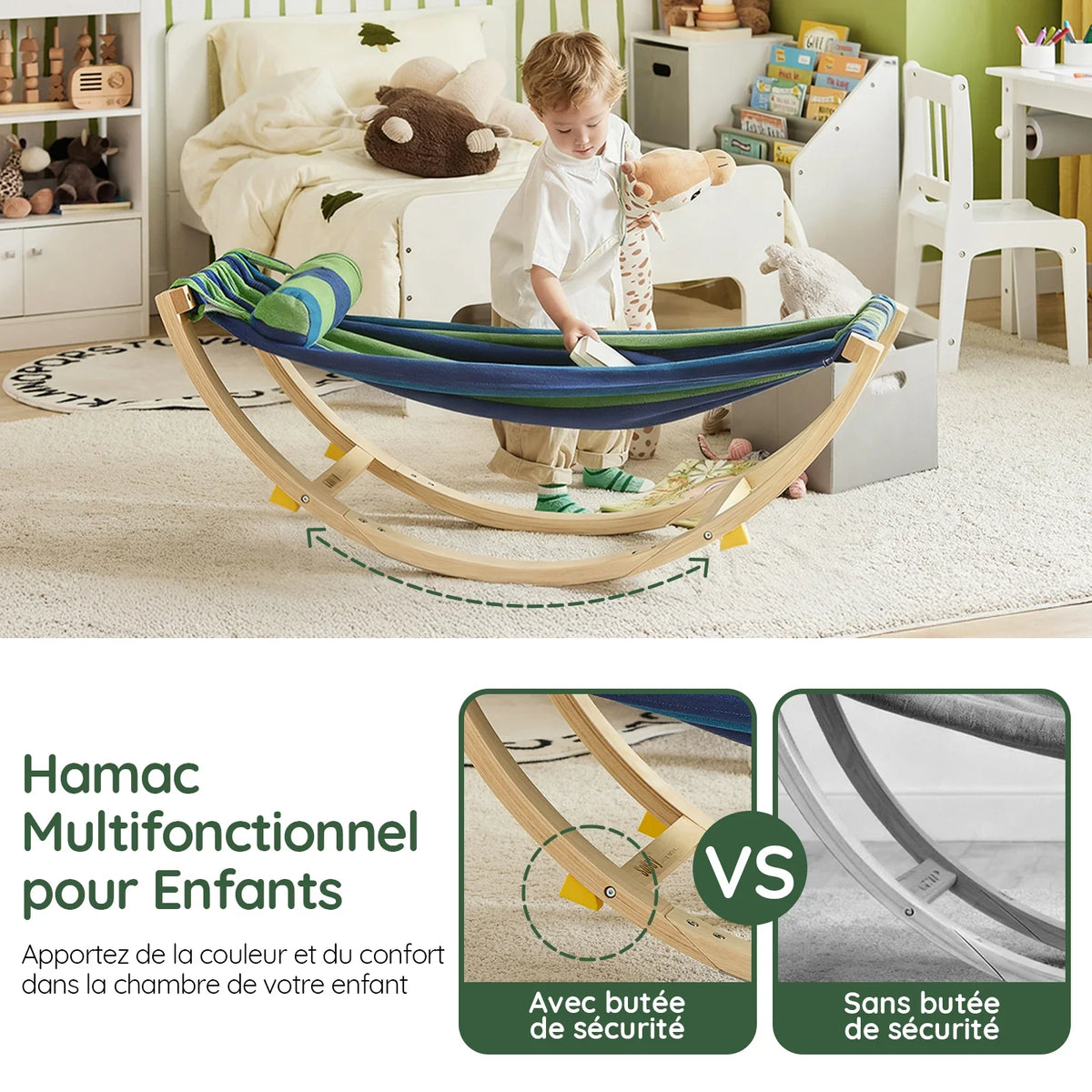 Hamac balançoire enfant avec sécurité vert Lilla Kids