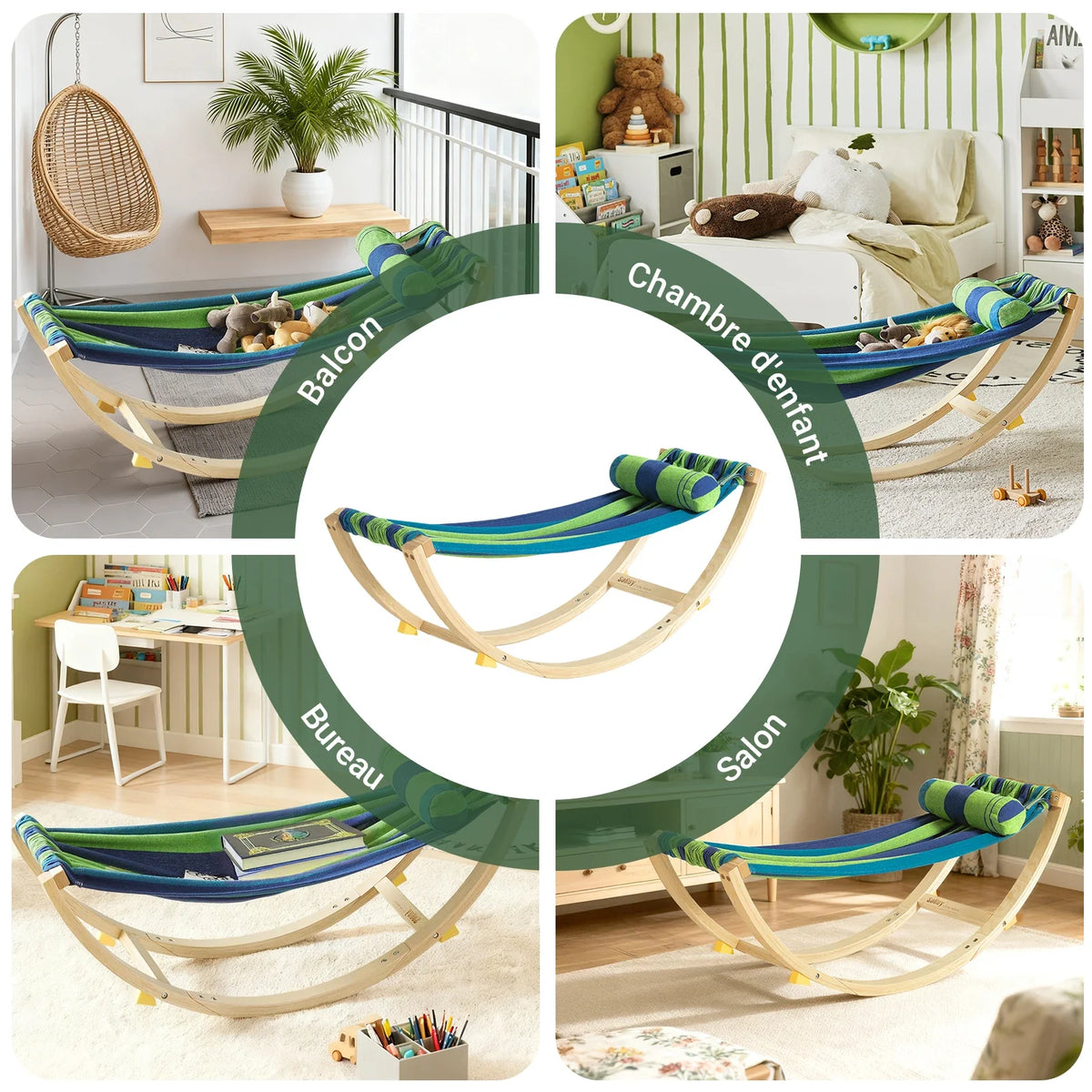 Hamac balançoire enfant avec sécurité vert Lilla Kids