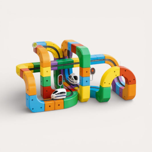 Itinéraire de train avec cubes STEM Montessori