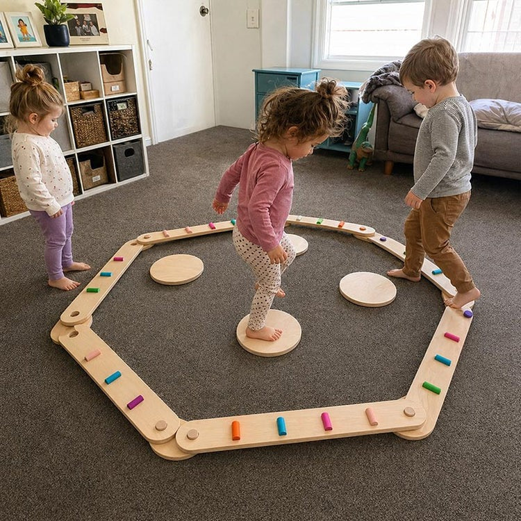 Poutres d'équilibre et pierres Montessori
