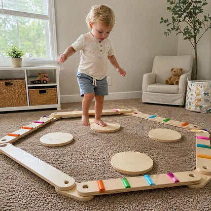 Poutres d'équilibre et pierres Montessori