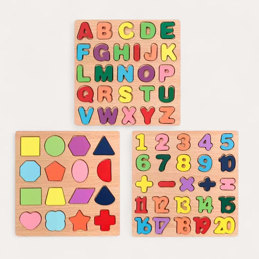 Puzzle en Bois Montessori - Lettres, Chiffres et Formes