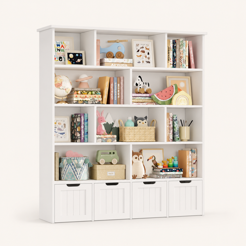 Meuble de rangement pour jouets d'enfants : 4 tiroirs, 11 étagères