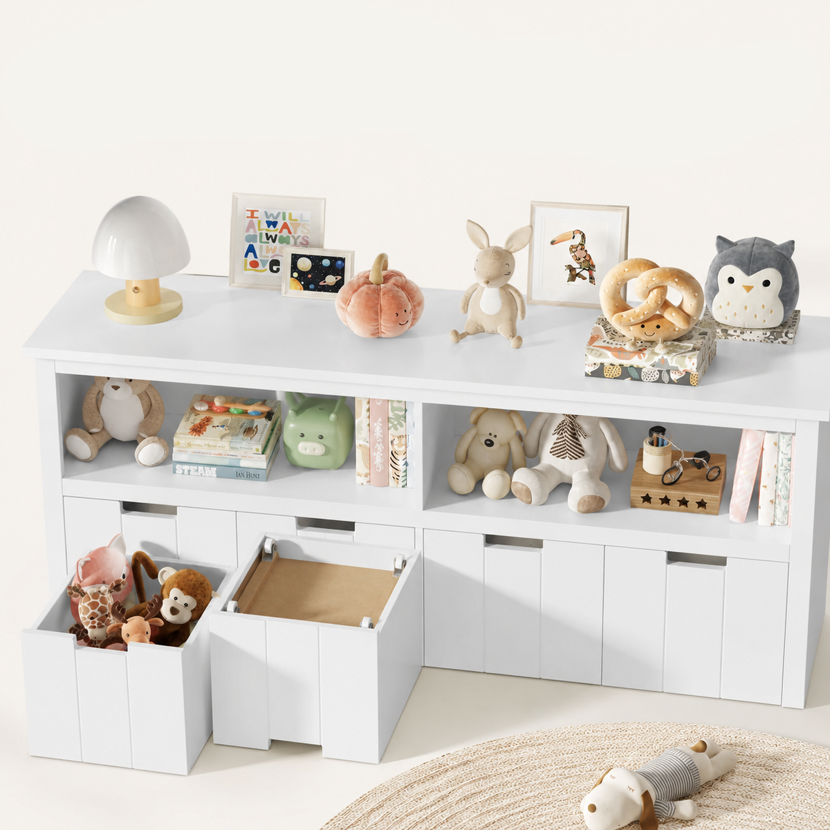 Kids Toy Storage Cabinet 4 Boxes on Wheels Montessori & Toys