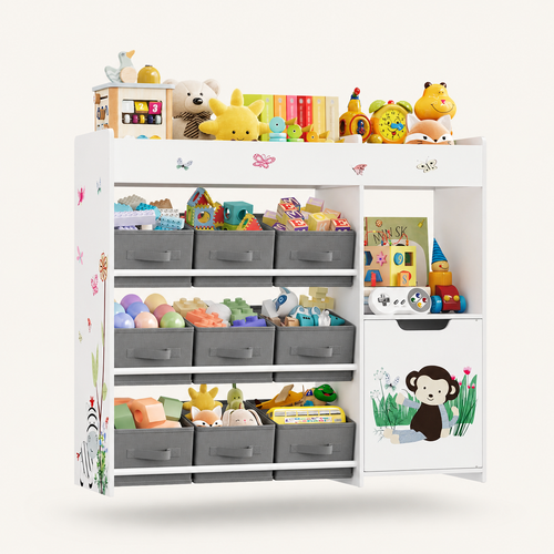 Étagère de rangement pour jouets d'enfants, 9 bacs, blanche