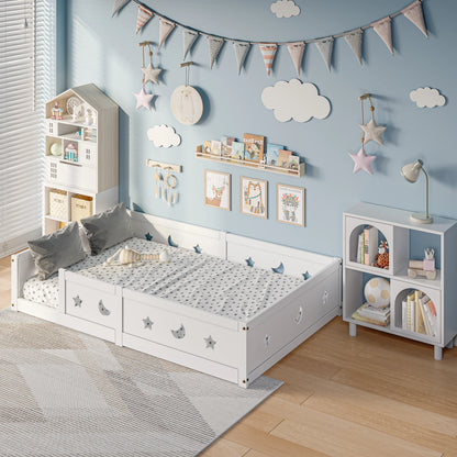 Lit banquette au sol barrière lune et étoile 140x200 Lilla Kids