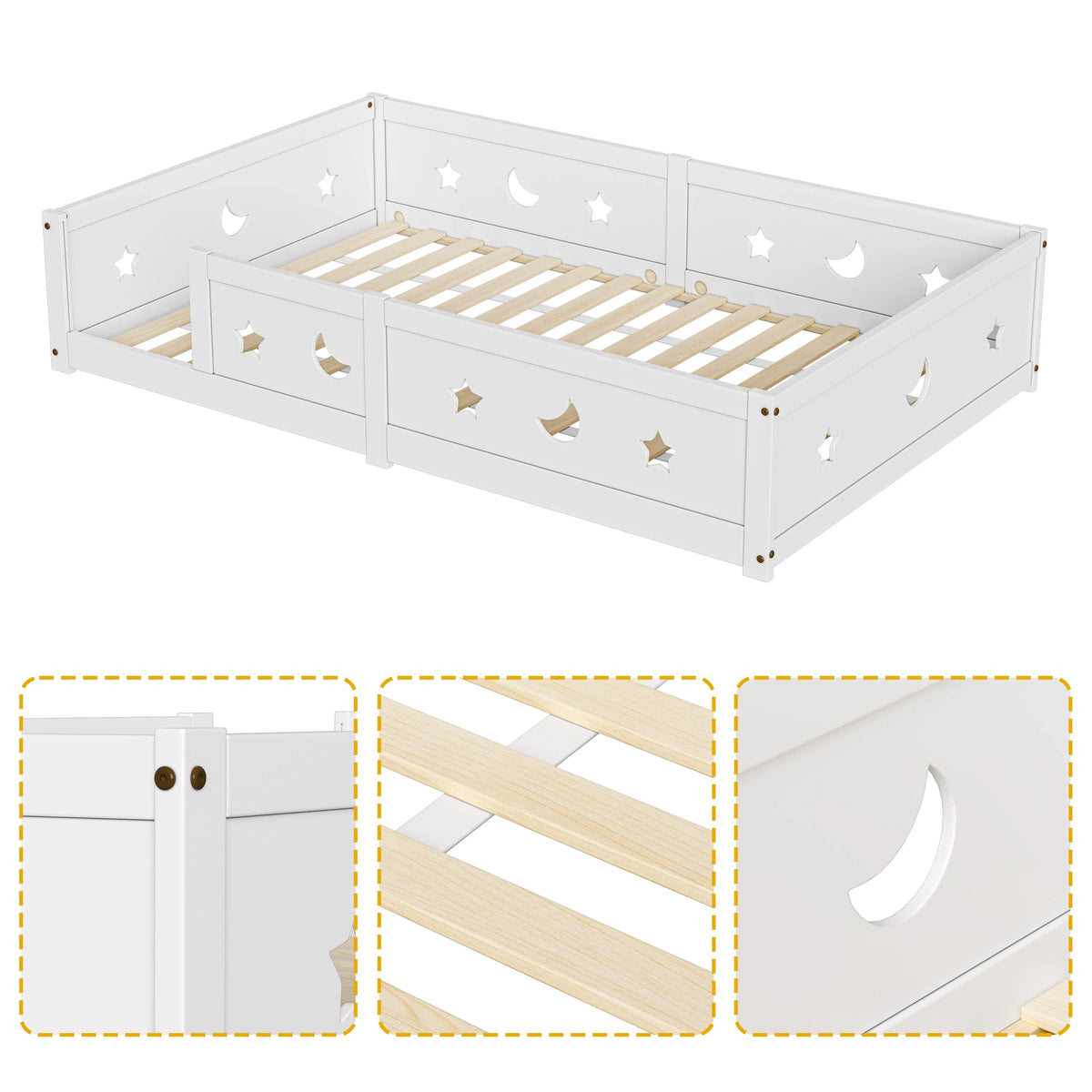 Lit banquette au sol barrière lune et étoile 140x200 Lilla Kids
