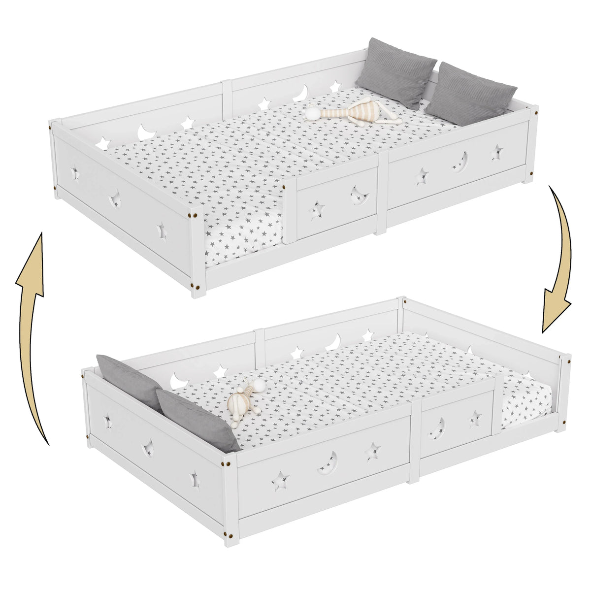 Lit banquette au sol barrière lune et étoile 140x200 Lilla Kids
