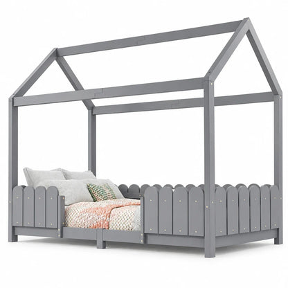 Lit cabane au sol avec toit et barrières 90x200 Lilla Kids