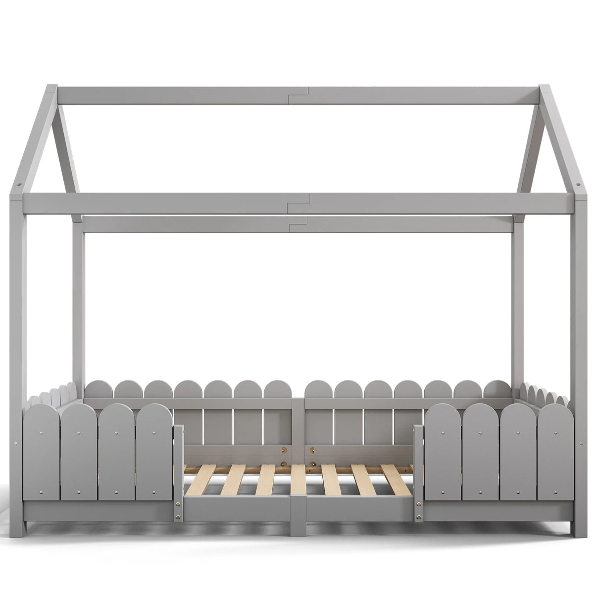 Lit cabane au sol avec toit et barrières 90x200 Lilla Kids