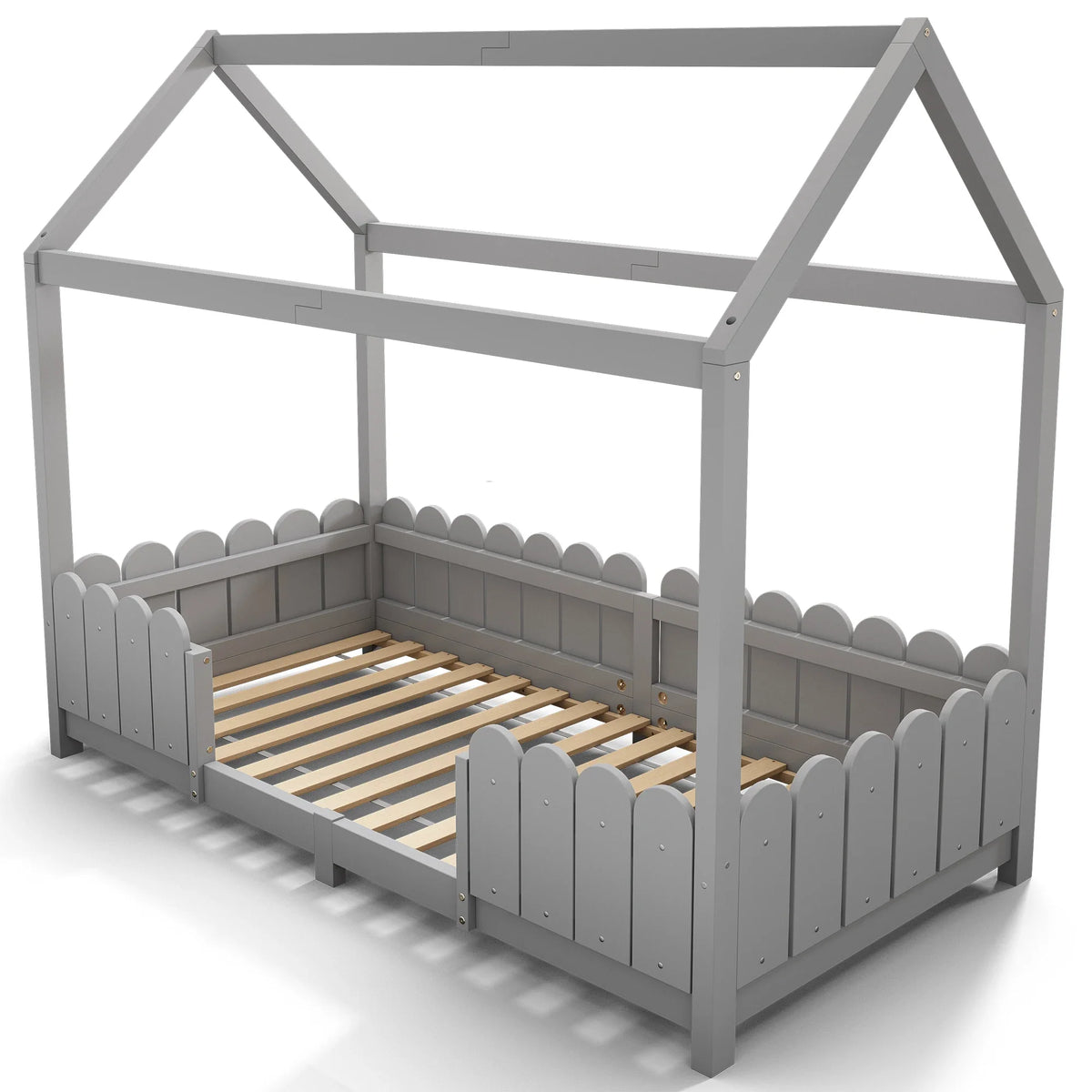 Lit cabane au sol avec toit et barrières 90x200 Lilla Kids