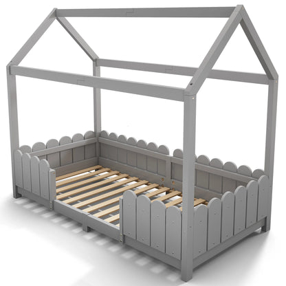 Lit cabane au sol avec toit et barrières 90x200 Lilla Kids