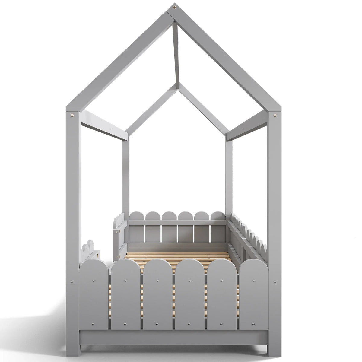 Lit cabane au sol avec toit et barrières 90x200 Lilla Kids