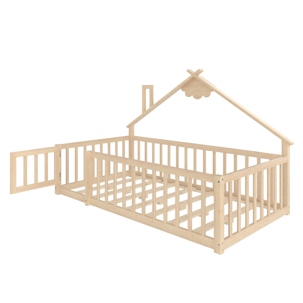 Lit cabane au sol en pin naturel 90x190 Lilla Kids