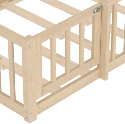 Lit cabane au sol en pin naturel 90x190 Lilla Kids