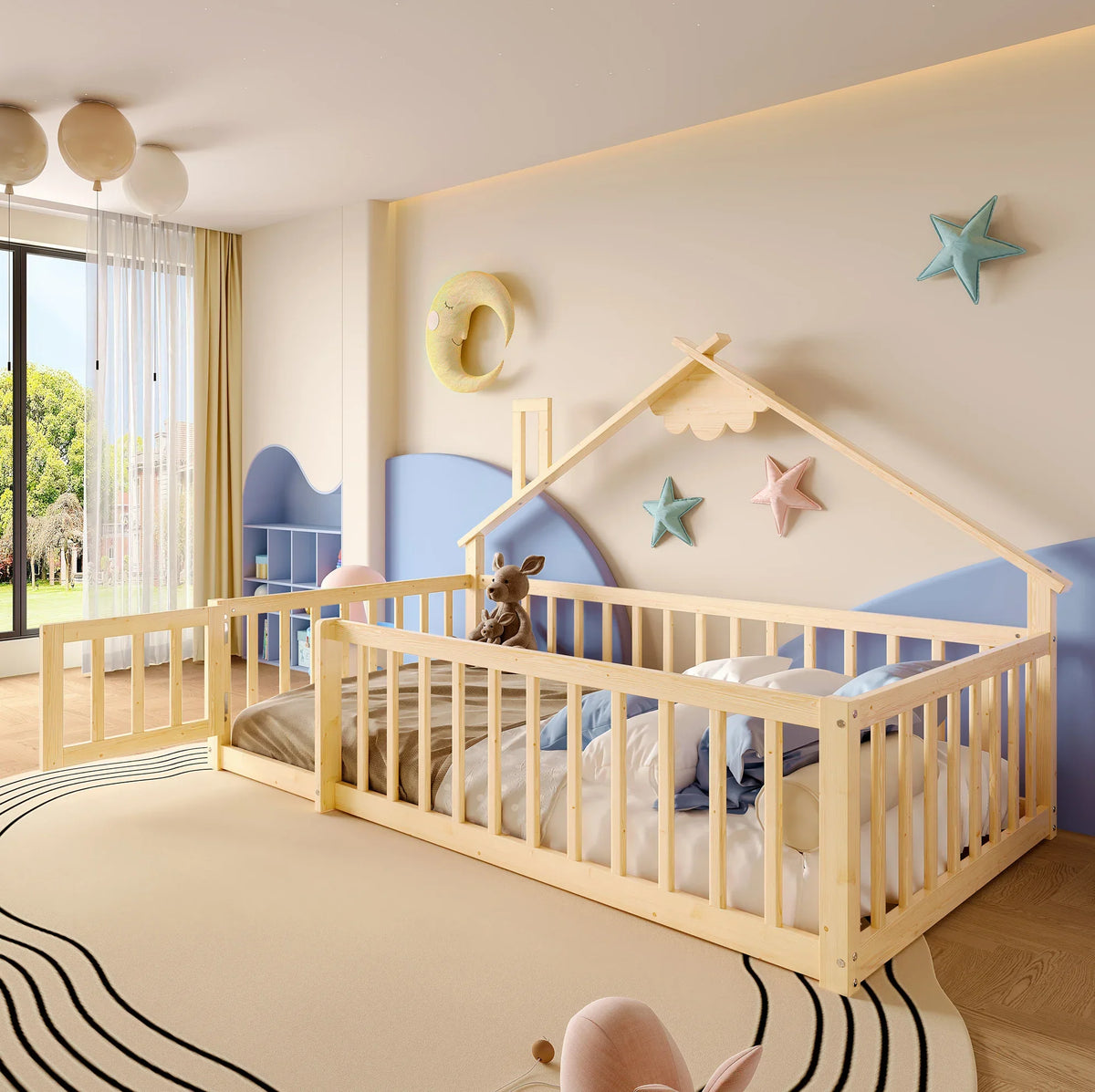 Lit cabane au sol en pin naturel 90x190 Lilla Kids