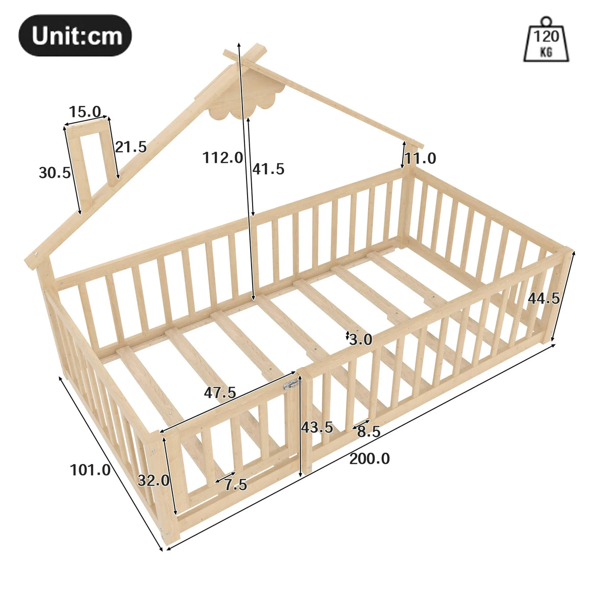 Lit cabane au sol en pin naturel 90x190 Lilla Kids