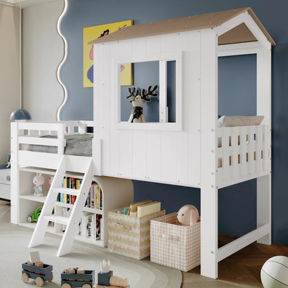Lit cabane avec bibliothèque et tableau enfant Tilda Kids