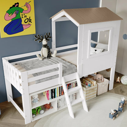 Lit cabane avec bibliothèque et tableau enfant Tilda Kids
